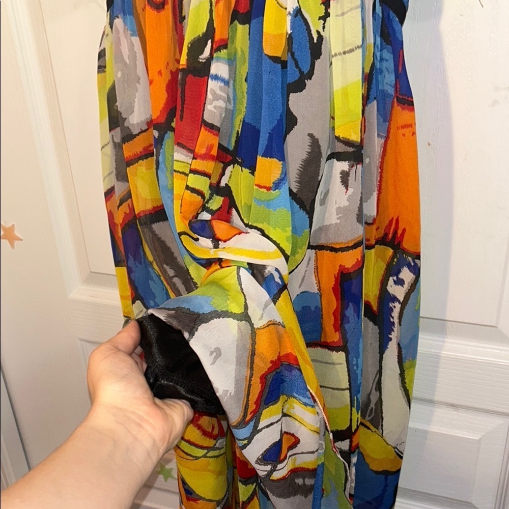 Abstract vintage Colorful Maxi Dress Flowy Mesh Avant Garde - Picture 7 of 7